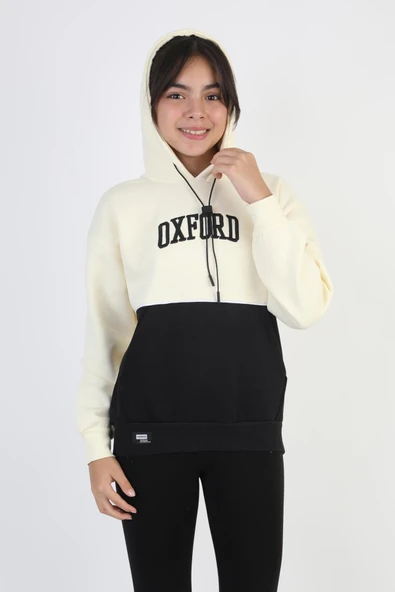Kapşonlu Oxford Baskılı Kanguru Cepli Kız Çocuk Sweatshirt ürün görseli 1