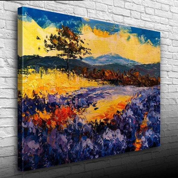 Mavi ve Sarı Tonlarda Gündoğumu Manzara Kanvas Tablo 50 x 70 ürün görseli 1