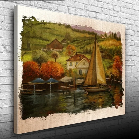 Sahildeki Yelkenli Yağlıboya Kanvas Tablo 50 x 70 ürün görseli 1