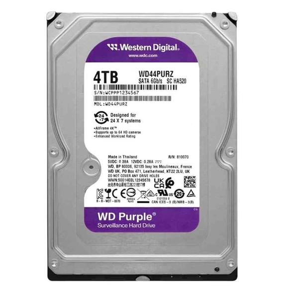 WD Purple 4TB 5400Rpm 128MB -WD44PURZ ürün görseli 1