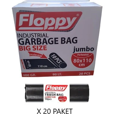 ŞeyliŞeyler - Floppy Endüstriyel Jumbo Siyah Çöp Torbası 80X110 cm 400 gr 20 Paket ürün görseli 1