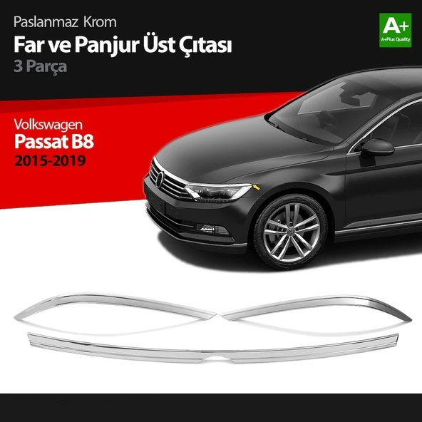 VW Passat B8 Krom Far Üzeri Çıta Seti 3 Parça 2015 2016 2017 2018 2019 ürün görseli 1