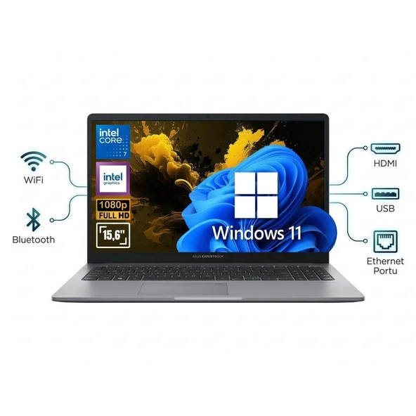 ASUS Expertbook P1 P1503CVA-C716512G0D ATL36 CORE 7 240H 40GB Ram 2TB SSD 15.6'' FHD Win11Pro Notebook ürün görseli 1