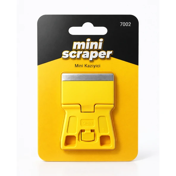 Metal Uçlu Mini Cam Kazıma Bıçağı Sarı Plastik Saplı Bas Çevir Güvenlik Butonlu Sistre Cam Kazıma ürün görseli 1