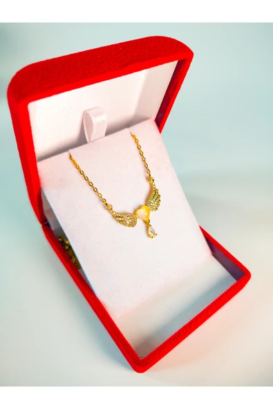 Kuşkaya Ticaret Lüx Kadife Kutuda | Melek Kanatlı Kalp Kolye | 14 Şubat Sevgililer Günü Hediyesi | Kadın Altın - Lüx Kadife Kutu 40-45 ürün görseli 1