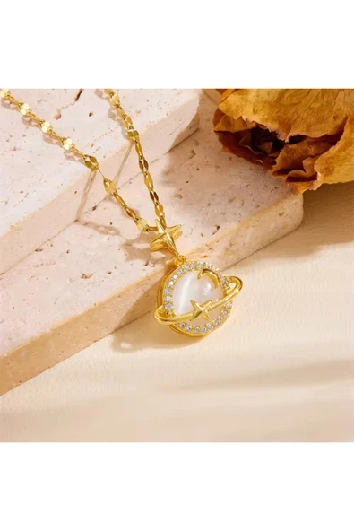 Kuşkaya Ticaret Satürn Star Kolye Gold | 14 Şubat Sevgililer Günü Hediyesi | Kadın Altın Tek Ebat ürün görseli 1