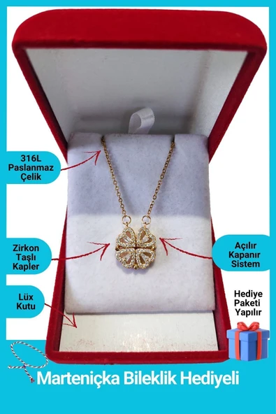 Kuşkaya Ticaret Lüx Kadife Kutuda | 4 Kalpli Yonca Kolye | Mıknatıslı | 14 Şubat Sevgililer Günü Hediyesi | Kadın Altın - Lüx Kadife Kutu 40-45 ürün görseli 1
