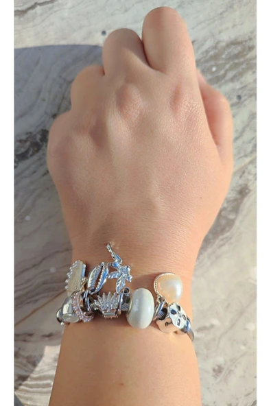 Kuşkaya Ticaret Charm Bileklik Çelik Silver | 14 Şubat Sevgililer Günü Hediyesi | Kadın Altın Tek Ebat ürün görseli 1