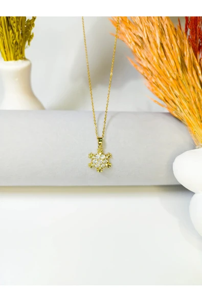 Kuşkaya Ticaret Kar Tanesi Kolye Gold | 14 Şubat Sevgililer Günü Hediyesi | Kadın Altın Tek Ebat ürün görseli 1