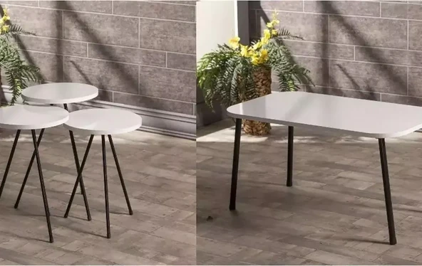 Zigon Sehpa Ve Orta Sehpa Set Kr Metal Beyaz ürün görseli 1