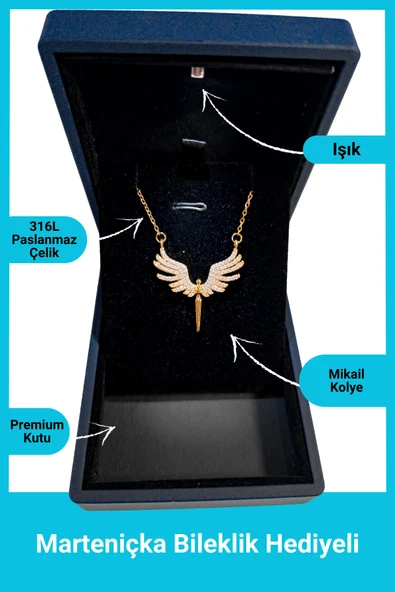 Kuşkaya Ticaret Işıklı Premium Kutuda Mikail Melek Kolye | 14 Şubat Sevgililer Günü Hediyesi | Kadın Altın - Işıklı Premium Kutu 40-45 ürün görseli 1