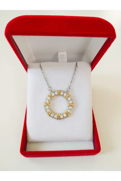 Kuşkaya Ticaret Lüx Kadife Kutuda | Zirkon Taşlı Gold Detaylı Zarif Xox Kolye | 14 Şubat Sevgililer Günü Hediyesi Lüx Kadife Kutuda - Gümüş 40-45 ürün görseli 1