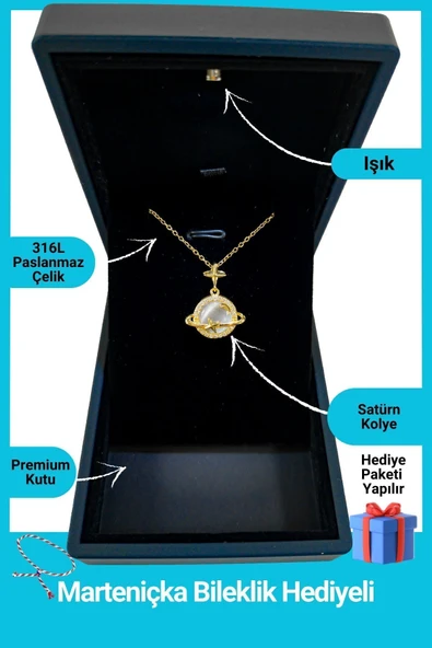 Kuşkaya Ticaret Işıklı Premium Kutuda Satürn Star Kolye Gold | 14 Şubat Sevgililer Günü Hediyesi | Kadın Altın - Işıklı Premium Kutu Tek Ebat ürün görseli 1