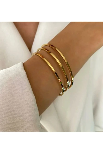 Kuşkaya Ticaret Çelik Ajda Bileklik Gold 6.5 Boy (3'LÜ SATILMAKTADIR) | 14 Şubat Sevgililer Günü Hediyesi Altın Tek Ebat ürün görseli 1