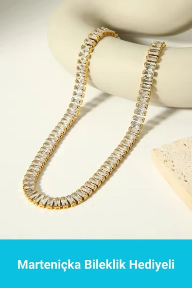 Kuşkaya Ticaret Su Yolu Kolye Taşlı Yüksek Kalite Zarif | Gold 35 Cm | 14 Şubat Sevgililer Günü Hediyesi | Kadın Altın 35-37 ürün görseli 1