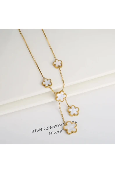 Kuşkaya Ticaret Yonca Kolye Gold Beyaz 5 Li | 14 Şubat Sevgililer Günü Hediyesi | Kadın Altın Tek Ebat ürün görseli 1