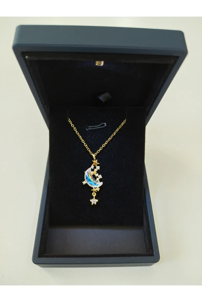 Kuşkaya Ticaret Işıklı Premium Kutuda | Opal Taşlı Ay Kolye Gold | 14 Şubat Sevgililer Günü Hediyesi | Kadın Standart Kutuda - Altın 40-45 ürün görseli 1