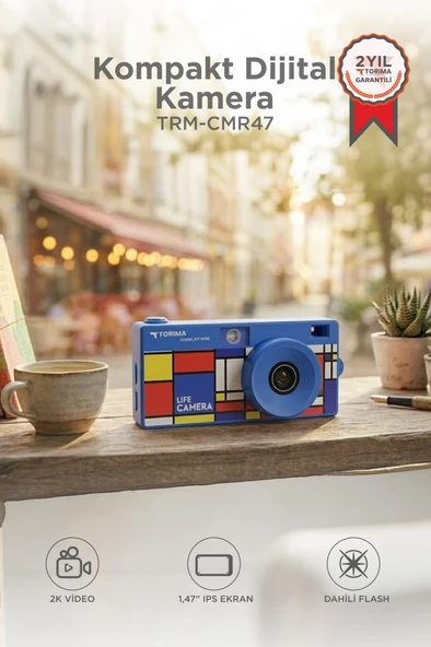 Life Dijital Kamera Selfie Video Vlog Kamerası Mini Fotoğraf Makinesi CMR47 Mavi ürün görseli 1