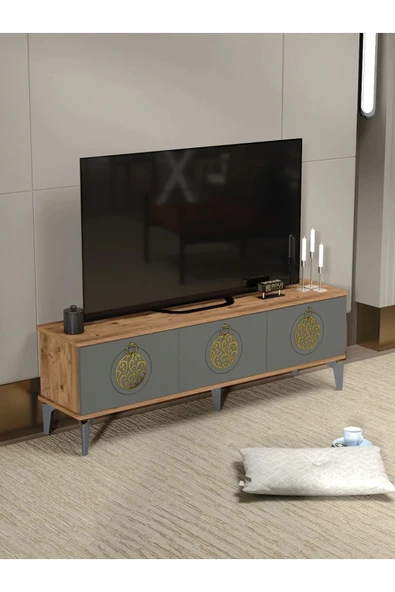 Tv Sehpası Tv Ünitesi Atlantik Çam Antrasit Gold 160 Cm Saraylı 5060 ürün görseli 1