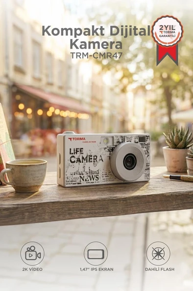 Life Dijital Kamera Selfie Video Vlog Kamerası Mini Fotoğraf Makinesi CMR47 Gri ürün görseli 1