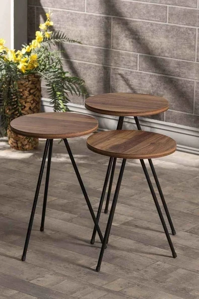 Zigon Sehpa 3 Lü Metal Ayak Ceviz ürün görseli 1