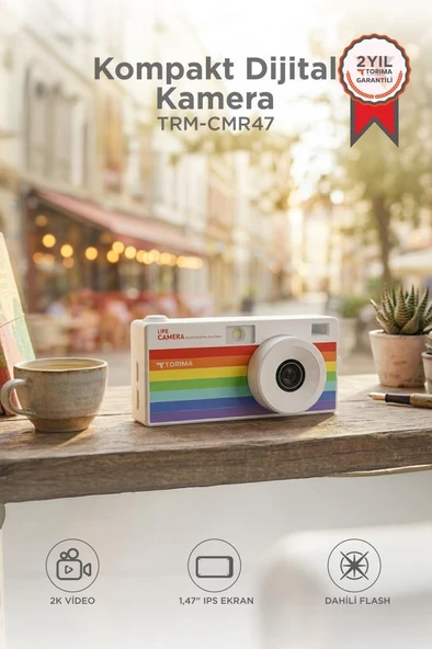 Life Dijital Kamera Selfie Video Vlog Kamerası Mini Fotoğraf Makinesi CMR47 Beyaz ürün görseli 1