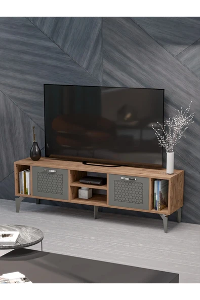 Tv Sehpası Tv Ünitesi Atlantik Çam Antrasit Gümüş 160 Cm Linya 5041 ürün görseli 1