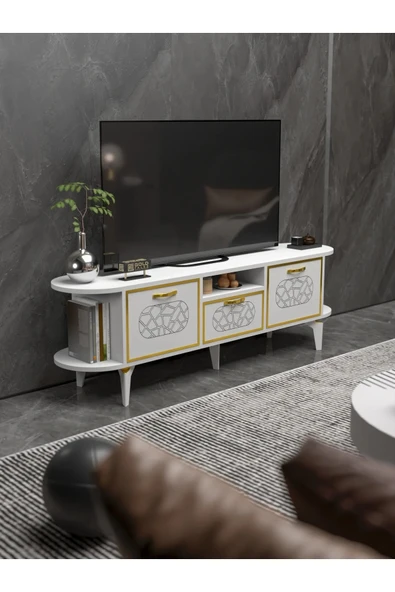 Tv Sehpası Mira Gold 5032 Beyaz 160 Cm 35 Cm 50 Cm ürün görseli 1