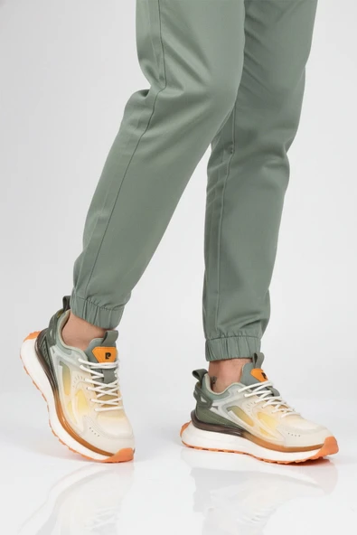 Pierre Cardin Beyaz Haki Fileli Hafif Esnek Hafızalı Taban Unisex Spor Ayakkabı PCI-10106 G ürün görseli 1