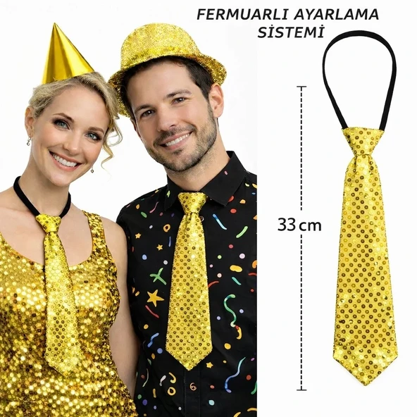 Altın Renk Pul Payetli Işıltılı Parti Kravatı 33 cm ürün görseli 1