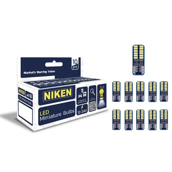 Niken LED Ampul T10 Canbus Park Ledi 18 Ledli 6500K Beyaz 12V-24V 10'lu Paket ürün görseli 1