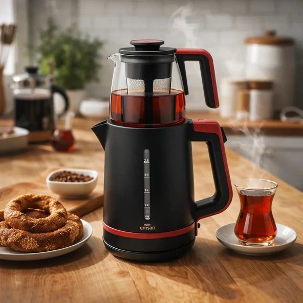 Emsan Maxi Tea XL 2in1 1700 W Cam Demlikli Çay Makinesi - Ruby ürün görseli 1