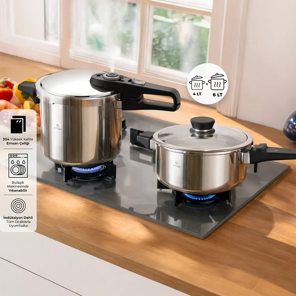 Emsan Fast Cooker Çift Emniyetli Düdüklü Tencere 4+6 Lt ürün görseli 1