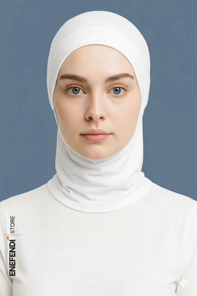 Boyunluklu Spor Bone | Beyaz Tesettür Hijab • Geçmeli Hazır Bone • Rahat ve Şık Penye Kullanım ürün görseli 1