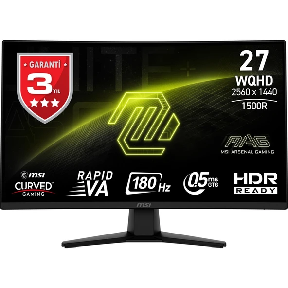 MSI 27" MAG 274CQF WQHD CURVE 1500R RAPID VA 180HZ 0.5MS GTG ADAPTIVE-SYNC GAMING MONITOR ürün görseli 1