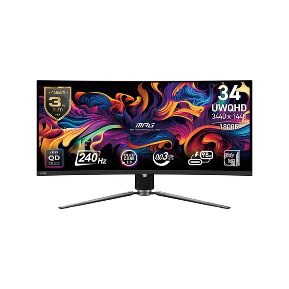 Msi 34.18" MPG 341CQPX QD-OLED 240Hz 0.03Ms FreeSync Premium Curved Gaming Monitör ürün görseli 1