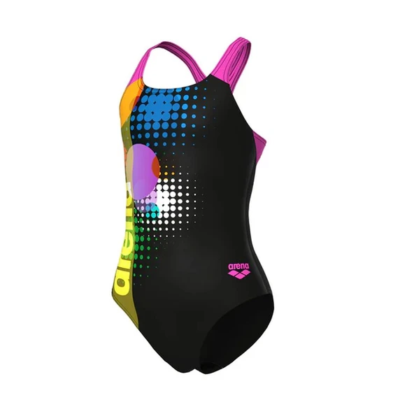 Arena Girls Swimsuit Dots Swim Pro Back Black Multicolor Shocking Pink Kız Çocuk Yüzücü Mayosu 010745559 ürün görseli 1