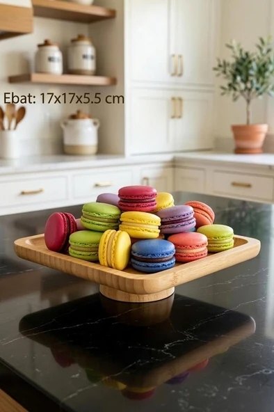 Atbyhome Doğal Ahşap Kare Ayaklı Sunumluk İkramlık Stand 17x17 cm ürün görseli 1