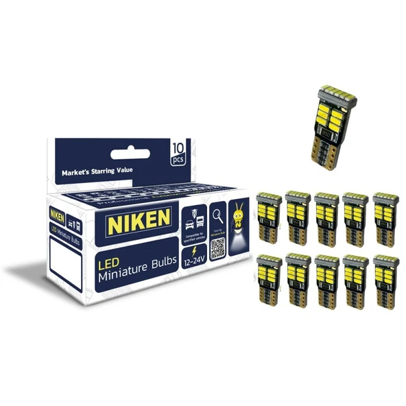 Niken LED Ampul T10 Canbus Park Ledi 18 Ledli 6500K Beyaz 12V-24V 10'lu Paket ürün görseli 1