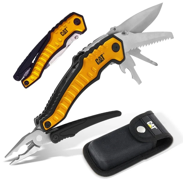 CAT DA980045 9 IN 1 Çok Fonksiyonlu Katlanabilir 27CM Paslanmaz Çelik Sarı Kamp Çakısı Bıçağı + Taşıma Kılıfı ürün görseli 1