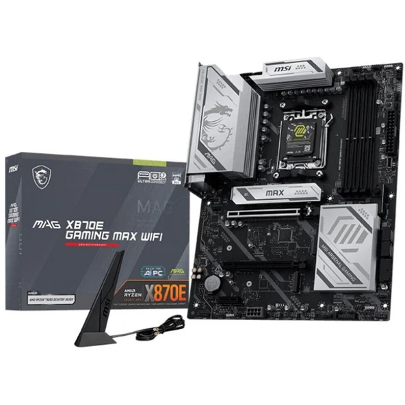 MSI MB MAG X870E GAMING MAX WIFI AM5 DDR5 8200MHZ(OC) 3x M.2  USB 40Gbps HDMI DP 5G LAN WIFI 7 RGB ATX ürün görseli 1