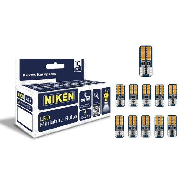 Niken LED Ampul T10 Canbus Park Ledi 24 Ledli Turuncu 12V-24V 10'lu Paket ürün görseli 1
