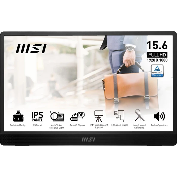 MSI 15.6" PRO MP161 E2 FHD Ips 60Hz 4Ms Adaptive Portatif Monitör ürün görseli 1