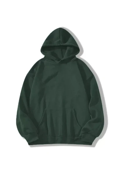Erkek Düz Kapüşonlu Sweat - Koyu Yeşil ürün görseli 1