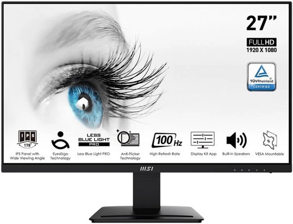 MSI 27 PRO MP273A 1920x1080 FHD Flat IPS 100Hz 1Ms ANTI-GLARE Monitör ürün görseli 1