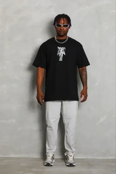 Erkek Baskılı T-Shirt Kısa Kol Bisiklet Yaka Regular Fit Rahat Kalıp Günlük Tişört - Siyah ürün görseli 1