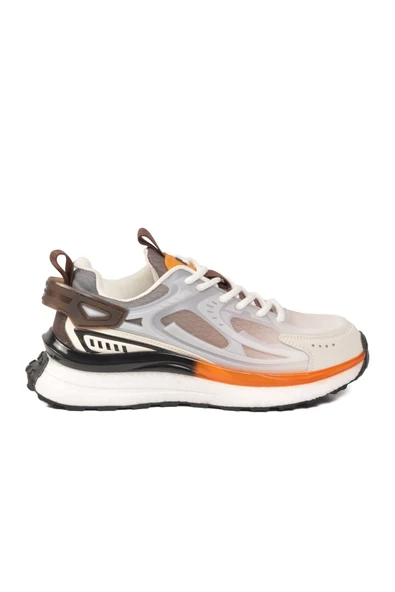 Pierre Cardin Beyaz Kahve Fileli Hafif Esnek Hafızalı Taban Unisex Spor Ayakkabı PCI-10106 G ürün görseli 1