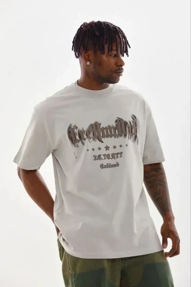 Erkek Baskılı T-Shirt Kısa Kol Bisiklet Yaka Regular Fit Rahat Kalıp Günlük Tişört - Gri ürün görseli 1