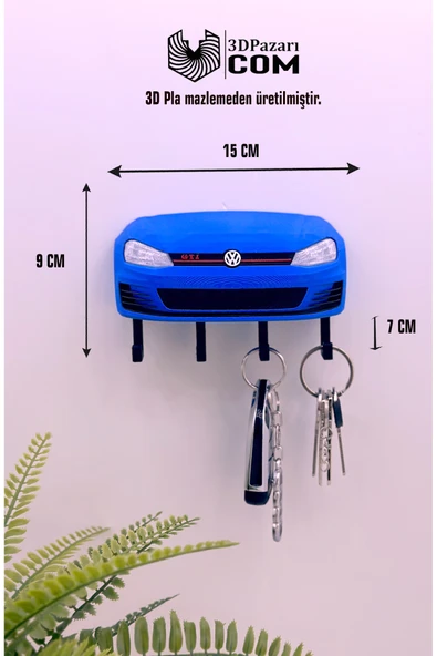 3D Baskı Golf MK7 Model Tasarımlı Mavi Renk Dekoratif Anahtar Askılığı ürün görseli 1