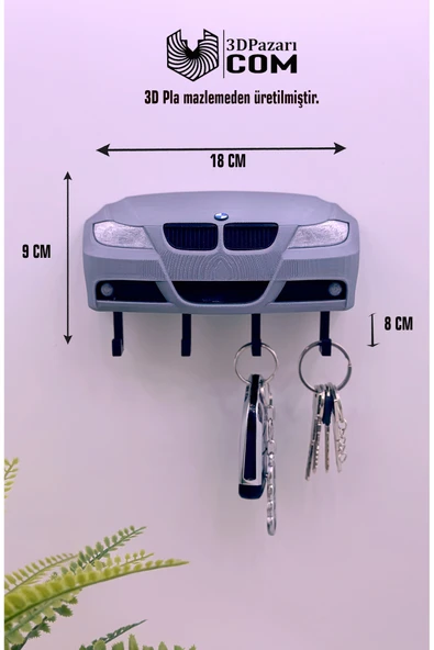 3D Baskı BMW E90 Model Tasarımlı Gri Renk Dekoratif Anahtar Askılığı ürün görseli 1